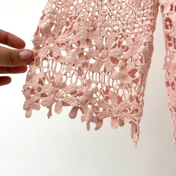 Sundance Baby Pink Lace Crochet Blouse Girly Feminine Small Top Knit Delicate - Picture 6 of 8